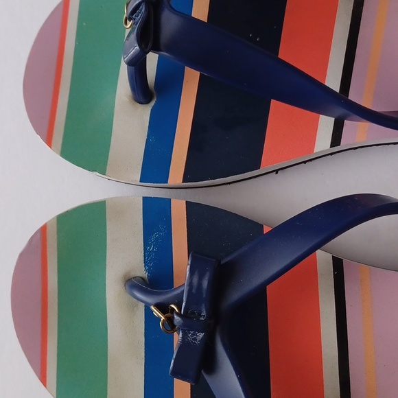Kate Spade flip flops blue straps with rainbow size 7-8 M - Picture 2 of 4